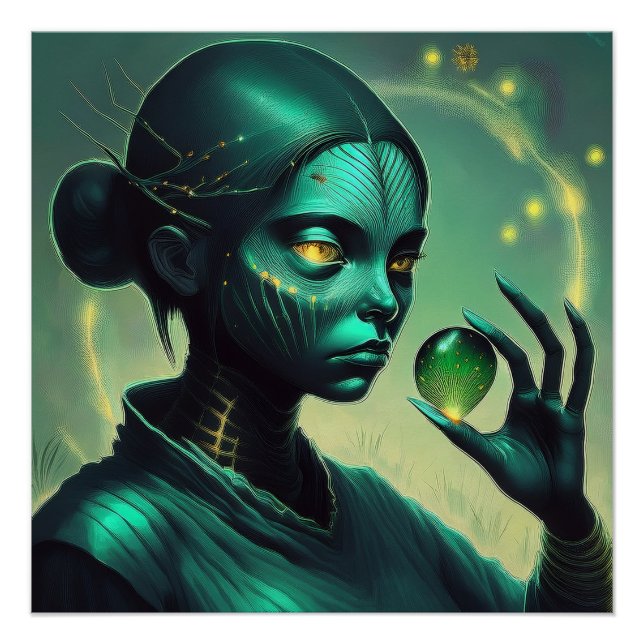 Pôster Alienígena Dama Mantém Objeto De Vidro Transparent (Frente)