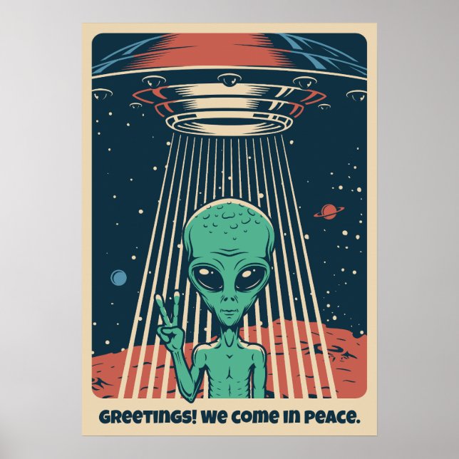 Poster Alienígena de OVNI de Texto Personalizado (Frente)