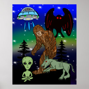 Poster Alienígena de Pé Grande Criptid Mothman UFO Chupac