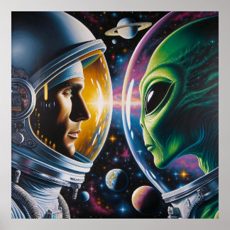 Poster Alienígena e astronauta no espaço