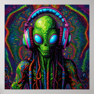 Poster Alienígena em fones de ouvido