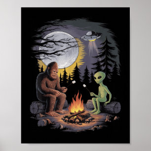 Poster Alienígena Engraçada E Pé Grande A Caminhar A Lua 