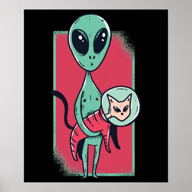 Poster Alienígena Engraçada Gato Povô OFO Kitten Spaceshi (Frente)