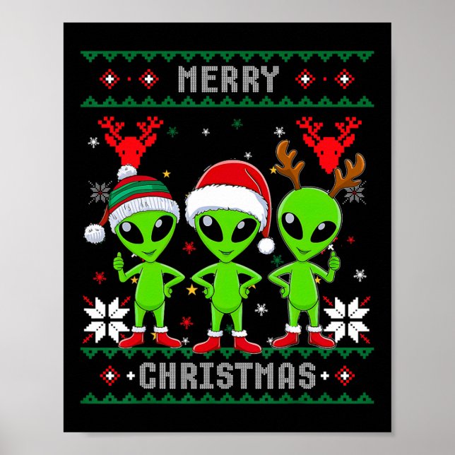 Poster Alienígena engraçada Trio Feliz de Natal Feio Sant (Frente)