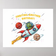 Alienígena Engraçado "Orbitando Outro Aniversário"