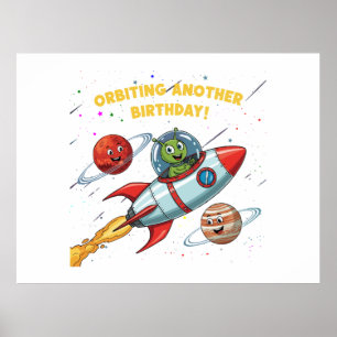 Poster Alienígena Engraçado "Orbitando Outro Aniversário"