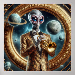 Poster Alienígena Espacial Masculino Jogando Rico de Trom