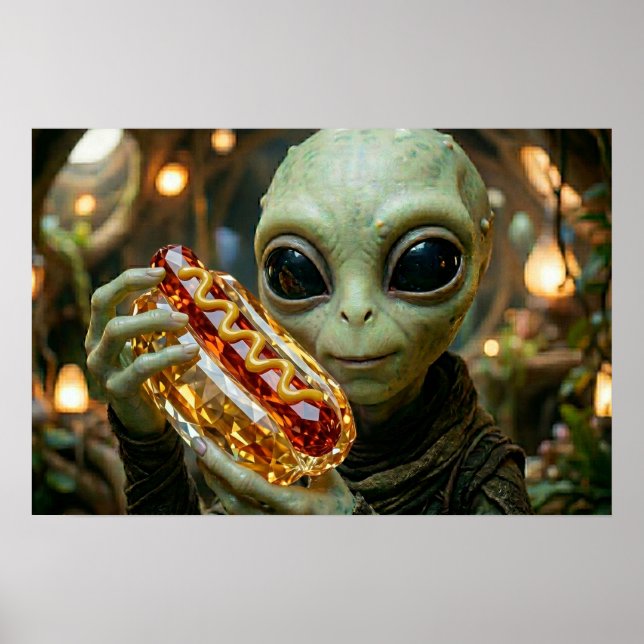 Poster Alienígena Extraterrestre com Cachorro Quente Cris (Frente)