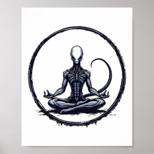 Poster Alienígena Meditando Paródia de Terror de Ficção C
