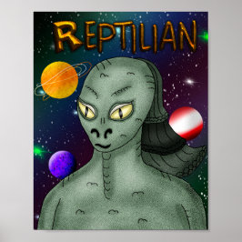 Poster Alienígena reptiliana com fundo de espaço externo