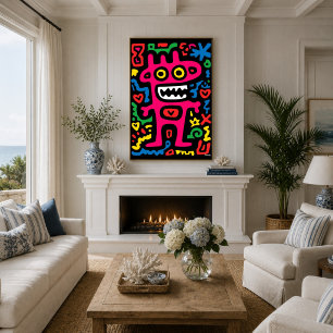 Poster Alienígena Rosa Funky – Arte Pop Neon Criatura Exc