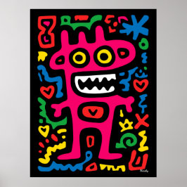 Poster Alienígena Rosa Funky - Neon Pop Art Quirky Monste