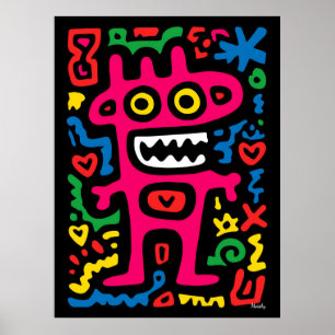 Poster Alienígena Rosa Funky - Neon Pop Art Quirky Monste