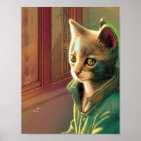 Alienígena urbana de suéter verde para gatos adole