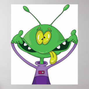 Poster Alienígena Verde Engraçado Fazendo Careta Boba