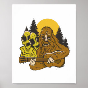 Poster Aliens Bigfoot Violão acampando Sasquatch Engraç