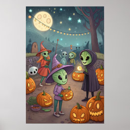Poster Aliens Celebrate Halloween on Earth – Cosmic Costu