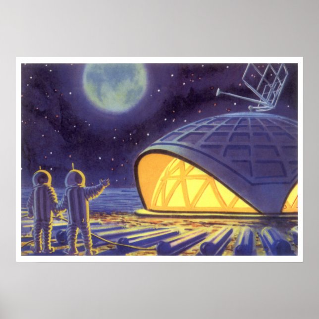 Pôster Aliens de ficção científica em lua planeta azul (Frente)