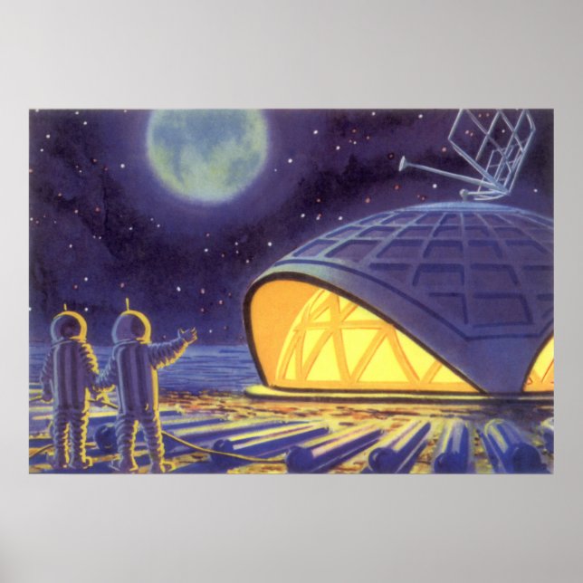 Pôster Aliens de ficção científica em lua planeta azul (Frente)