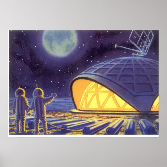 Pôster Aliens de ficção científica em lua planeta azul (Frente)