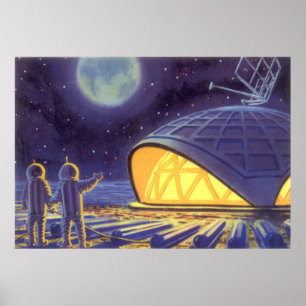 Pôster Aliens de ficção científica na Lua Planeta Azul