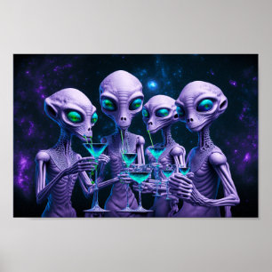 Poster Aliens são coquetéis bebendos