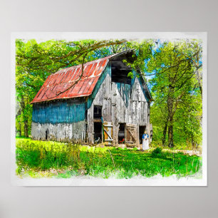 Poster Alimentando os Galinhas no Celeiro