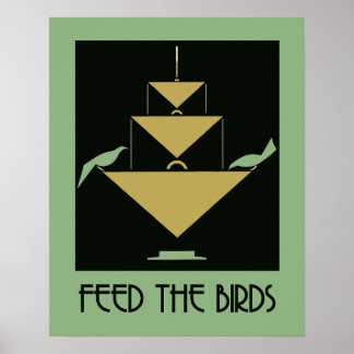 Poster Alimente as aves em verde e âmbar