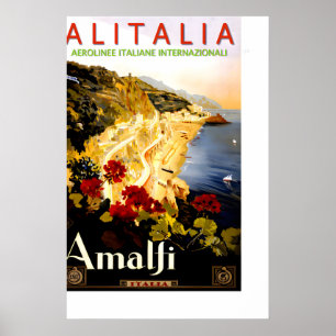 Poster Alitalia AMALFI ITÁLIA Nova Retro 1947 Viagem