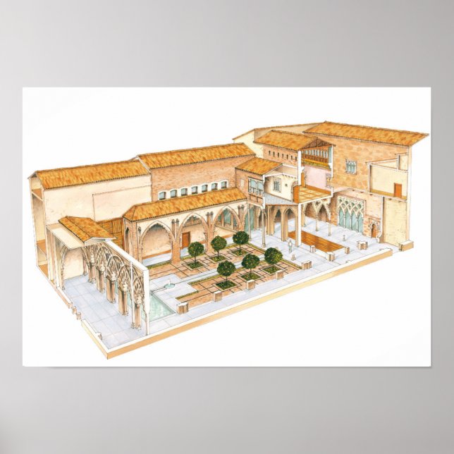 Pôster Aljaferia. Espanha de Saragoça. Palácio islâmico. (Frente)