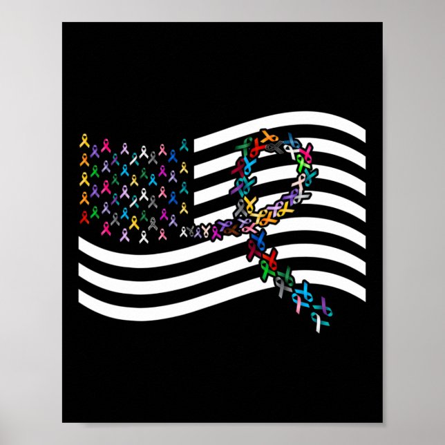 Poster All Cancer Problem Us Flag All Ribbons World Cance (Frente)