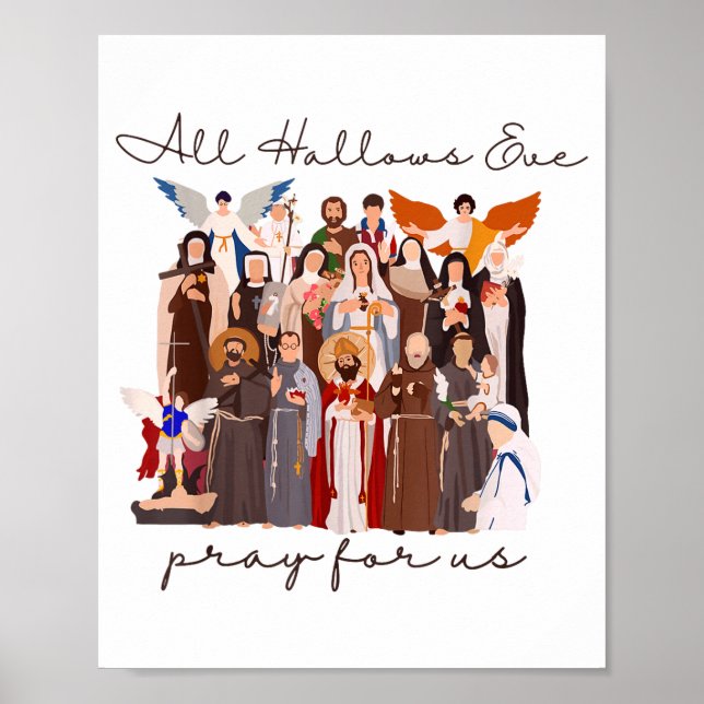 Poster All Hallows Eve Pray For Us Halloween Catholic Sai (Frente)