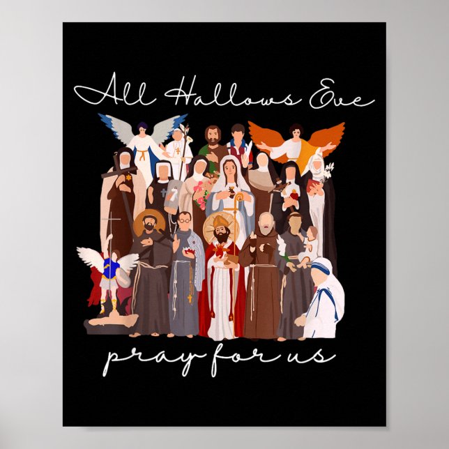 Poster All Hallows Eve Pray For Us Halloween Catholic Sai (Frente)
