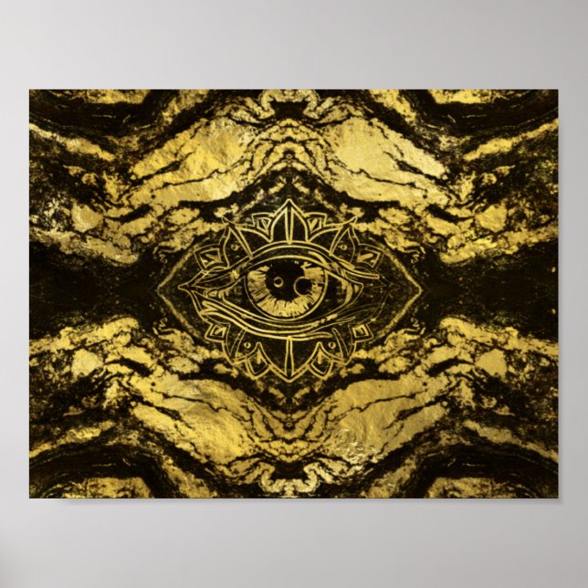 Poster All Seeing eye golden texture on aged wood (Frente)