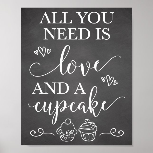 Poster All You Need Is Love and A Cupcake Wedding Sign (Frente)
