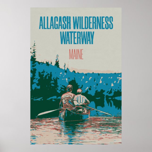 Poster Allagash Wilderness Waterway Canoeing, Maine EUA (Frente)