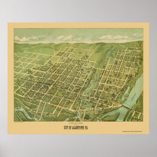 Pôster Allentown, mapa panorâmico do PA - 1879