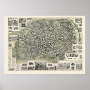 Pôster Allentown, mapa panorâmico do PA - 1901