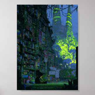 Poster Alleyway Cyberpunk Arte Pixel Retro