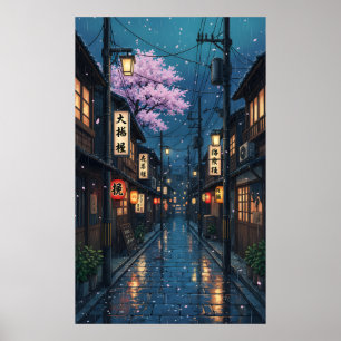 Poster Alleyway Japonês Noite Chuvosa Confortável Anime F