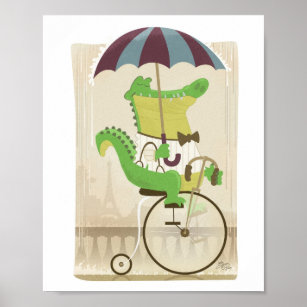 Poster Alligador na Bicicleta em Paris