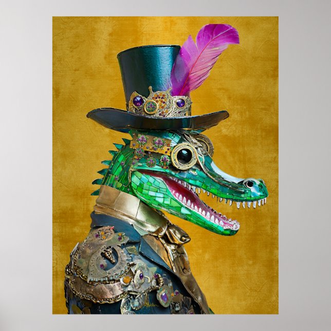 Poster Alligator Animal do Partido Steampunk do Mardi Gra (Frente)