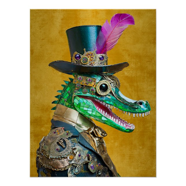 Pôster Alligator Animal do Partido Steampunk do Mardi Gra (Frente)