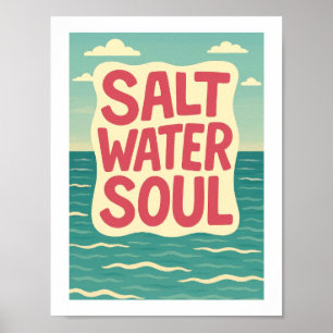 Poster Alma de Água Salgada Tipografia Retro de Praia Oce