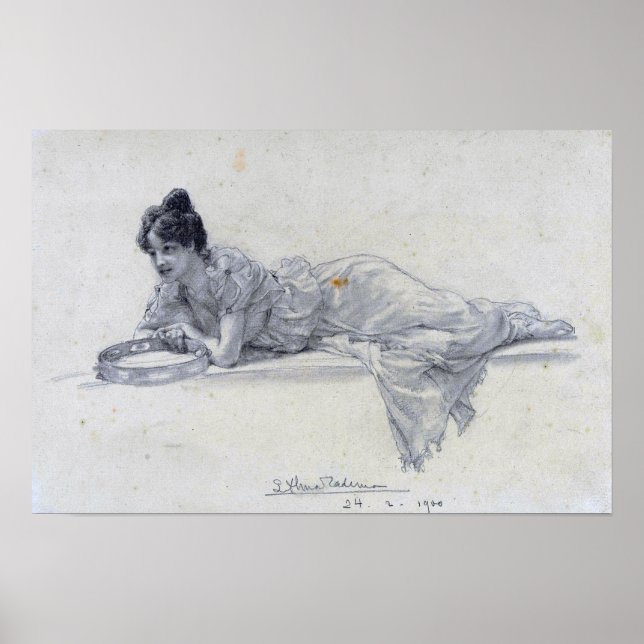 Poster Alma-Tadema - Reclinando Mulher Com Tambourine 190 (Frente)