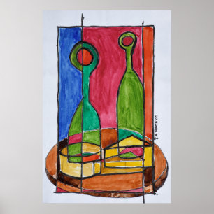 Pôster Almoço de vinho, queijo e baguete   Paris, França