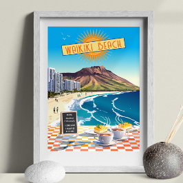 Poster Almoço Editável De Praia De Waikiki No Sol Havaian