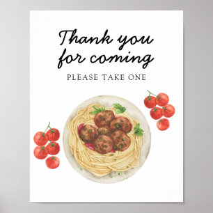 Poster Almôndegas de macarrão chá de bebê Obrigado por vi