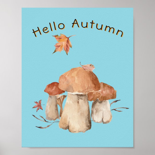 Poster Alô Autumn Dry Leaf Mushroom Watercolor (Frente)