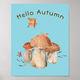 Poster Alô Autumn Dry Leaf Mushroom Watercolor